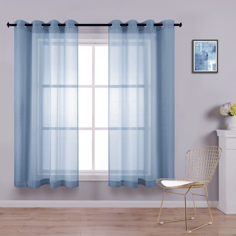 KOUFALL Dusty Blue Curtains 45 Inch Length for Kitchen Grommet Set 2 Pack Short Sheer Curtains for Small Windows Bedroom Bathroom Decor 52x45 Long - Image 1